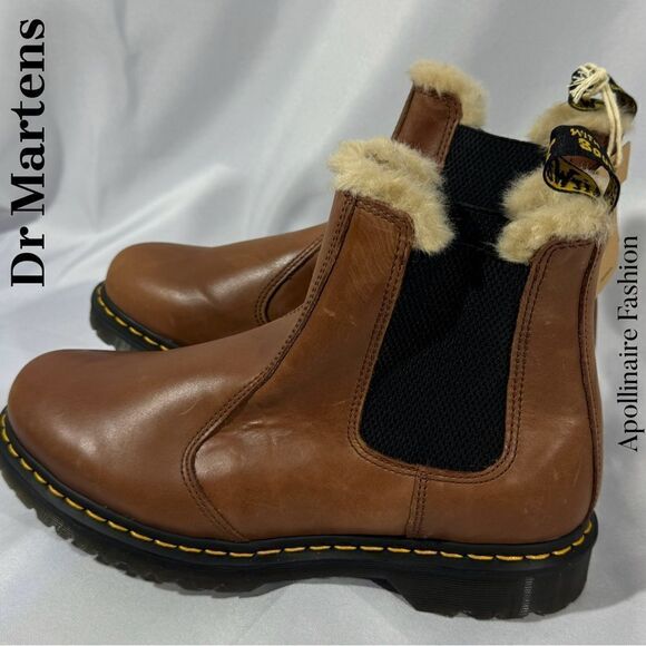 DR MARTENS LEONORE CHELSEA BOOTS FAUX FUR IN BROWN SIZE 11 L NWT - Picture 1 of 5
